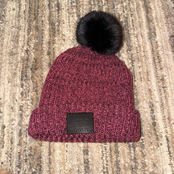 Love Your Melon Accessories - Love Your Melon Pom Hat Magenta with Black Label and Black Pom OS SKU734